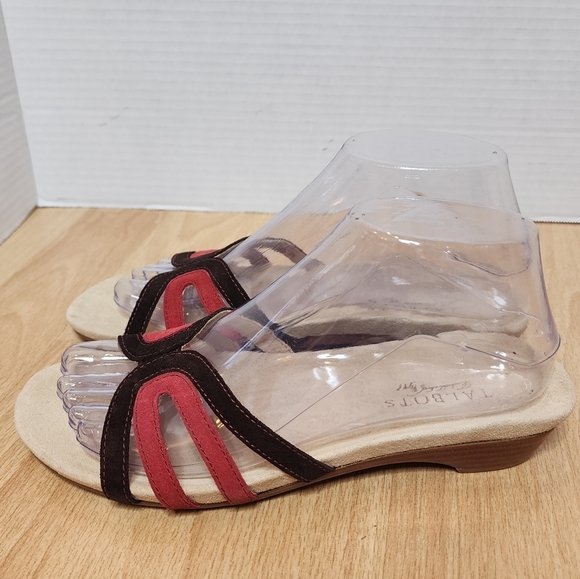 Talbots leather suede strappy slide on sandals brown red size 7 - Picture 1 of 15